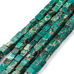 Brins de perles de jaspe impérial naturel, teinte, cube, vert de mer clair, 7x7x7mm, Trou: 1.2mm, Environ 59~60 pcs/chapelet, 15.1~15.3 pouce (38.5~39 cm)
