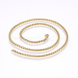 304 Stainless Steel Wheat Chain Necklaces, with Lobster Claw Clasps, Golden, 17.7 inch(45cm), 3mm