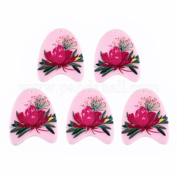 Pendentifs acryliques, 3d imprimé, forme en U avec motif de fleurs, rose, 39x31.5x2.5mm, Trou: 2mm