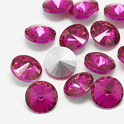 Cabujones de cristal con rhinestone, rhinestone del rivoli, espalda plateada, facetados, cono, rosa, 8x4mm
