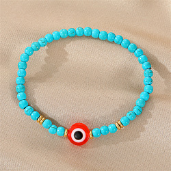 Braccialetto boho con perline malocchio da donna - braccialetto elastico con occhio turco, rosso