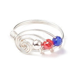 Anello da dito con perline intrecciate in vetro, gioielli avvolti in filo di vortice di ottone argentato per uomo donna, colorato, misura degli stati uniti 8 (18.1mm)
