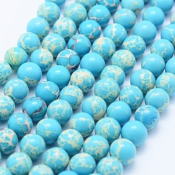 Brins de perles de jaspe impérial synthétiques, ronde, bleu clair, 6~6.5mm, Trou: 1mm, Environ 64 pcs/chapelet, 15.3 pouce (39 cm)