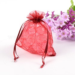 Organza Gift Bags, with Drawstring, Rectangle, Dark Red, 12x10cm