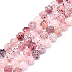 Chapelets de perles aux fraises en quartz naturel, facette, ronde, 8mm, Trou: 1.2mm, Environ 46~48 pcs/chapelet, 15.59 pouce (39.6 cm)