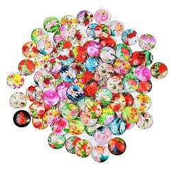 Flor impresa cabuchones de vidrio, medio redondo / cúpula, color mezclado, 25x7mm, 100 unidades / caja