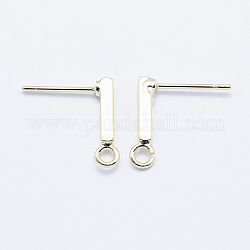 Long-Lasting Plated Brass Stud Earring Findings, with Loop, Real 18K Gold Plated, Nickel Free, Rectangle, 14x2x2mm, Hole: 1.5mm, Pin: 1mm