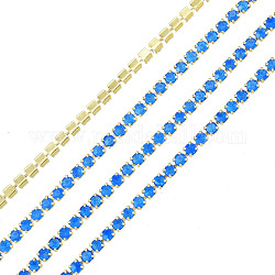 Chaînes en laiton avec strass, chaîne de tasse de rhinestone, imiter le style lumineux, brut (non plaqué), bleu capri, 1.5x1.5mm, environ 18.70 pied (5.7 m)/fil
