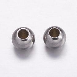 304 Edelstahl-Abstandhalter-Perlen, Runde, Edelstahl Farbe, Bohrung: 1.5 mm, 5x4.5 mm