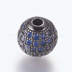 Messing Mikro ebnen Zirkonia Perlen, Runde, Metallgrau, Preußischblau, 10 mm, Bohrung: 2 mm