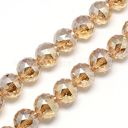 Chapelets de perles en verre électroplaqué, facette, ronde, peachpuff, 13~14x13~14mm, Trou: 1.5mm, Environ 50 pcs/chapelet, 26 pouce