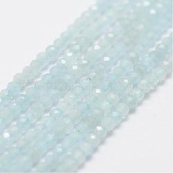 Natural Aquamarine Bead Strands, Grade A, Faceted, Round, 2mm, Hole: 0.5mm, about 160~179pcs/strand, 12.5 inch~12.9  inch(320~330mm)