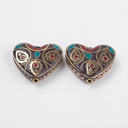 Perles Indonésiennes manuelles, avec les accessoires en laiton, sans nickel, cœur, non plaqué, colorées, 29x31.5x8.5mm, Trou: 2mm