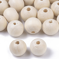 Perle di legno naturale non finite, perle di legno cerate, superficie liscia, tondo, bianco floreale, 10mm, Foro: 2.5 mm