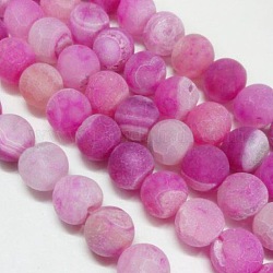 Natural Weathered Agate Beads Strands, Dyed, Frosted, Round, Magenta, 12mm, Hole: 1mm, about 32pcs/strand, 15inch
