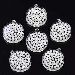 Ciondoli arilico trasparente, con perla in plastica imitazione abs, rotondo e piatto, bianco, 34.5x30x8mm, Foro: 2 mm