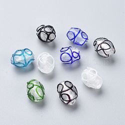 Perles vernissées manuelles, ovale, couleur mixte, 16x11mm, Trou: 1.4~1.6mm