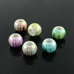 AB Color Line Printed Acrylic Beads, Plastic Large Hole Rondelle Beads, Mixed Color, 12x8mm, Hole: 6mm, about 780pcs/500g