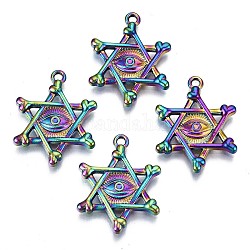 Alloy Pendants, Cadmium Free & Lead Free, Star of David with Eye, Rainbow Color, 25x20x3mm, Hole: 1.6mm