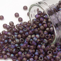 TOHO Round Seed Beads, Japanese Seed Beads, (166BF) Transparent AB Frost Medium Amethyst, 8/0, 3mm, Hole: 1mm, about 222pcs/bottle, 10g/bottle