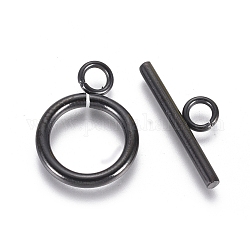 Fermoirs T en 304 acier inoxydable, anneau, électrophorèse noir, anneau: 19x14x2 mm, bar: 20x7x2 mm, Trou: 3mm