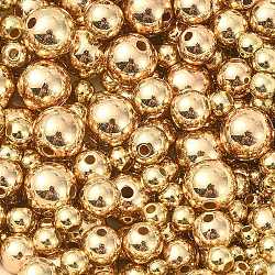 270 pz perline di plastica ccb, per la creazione di gioielli fai da te, tondo, oro, 3~8mm, Foro: 1.2~1.8 mm