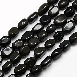 Fili di perle di pepite di ossidiana naturale, pietra burrattata, nero, 8~12x8~12mm, Foro: 1 mm, circa 34~36pcs/filo, 15.5 pollice