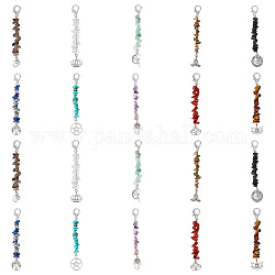 NBEADS 20 Pcs Gemstone Chip Beads Stitch Markers, 10 Styles Tibetan Style Alloy Yoga/Hamsa Hand/Tree of Life Charms Stitch Marker Removable Dangle Locking Stitch Marker for Knitting Weaving