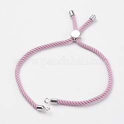 Nylon Twisted Cord Armband machen, mit Messing-Zubehör, Schieberarmbänder, Bleifrei und cadmium frei, Echt platiniert, rosa, 4-3/4 Zoll ~ 5-1/4 Zoll (120~132 mm), 3 mm, Bohrung: 2.7 mm