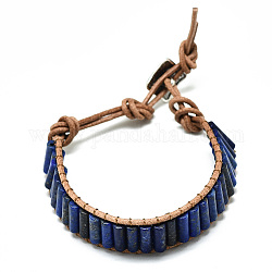Bracelets en cuir de vachette, avec colonne de perles de lapis-lazuli naturel et accessoires en alliage, 9~11 pouce (23~28 cm)