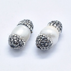 Natur kultivierten Süßwasser Perlen, mit Polymer Ton-Klasse a Strass, Oval, 13~19x9~10 mm, Bohrung: 1 mm