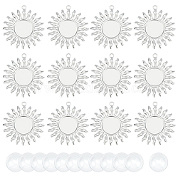 Unicraftale 12pcs 304 supports de cabochon pendentif en acier inoxydable, soleil, avec 12 pièces cabochons en verre transparent, couleur inoxydable, Plateau: 15 mm, 38x35x2.5mm, Trou: 3mm
