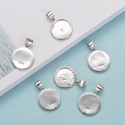 925 Sterling Silver Pendant Cabochon Settings, with 925 Stamp, Flat Round, Rhodium Plated, Tray: 13mm, 17x15x2mm, Hole: 5x3.5mm