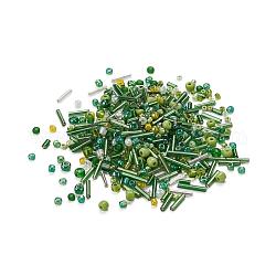 Perline semi di vetro, stile misto, forme misto, verde, 1~7x2~4mm, Foro: 0.7~1 mm