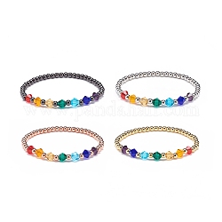 4 pièces 4 couleurs verre toupie et laiton rond perlé bracelets extensibles ensemble pour femme, couleur mixte, diamètre intérieur: 2 pouce (5.2 cm), 1 pc / couleur