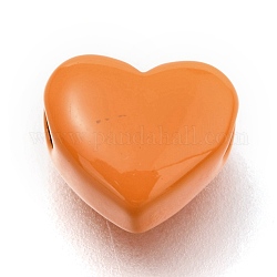 Perles de laiton peintes à la bombe, cœur, orange foncé, 8.5x10x5.5mm, Trou: 2.2mm