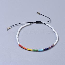 Chakra Jewelry, Nylon Thread Braided Beads Bracelets, with Seed Beads, White, 46~75mm