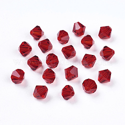 Facettierten Nachahmung österreichischen Kristall Perle Stränge, Klasse aaa, Doppelkegel, rot, 6x6 mm, Bohrung: 0.7~0.9 mm, ca. 360 Stk. / Beutel