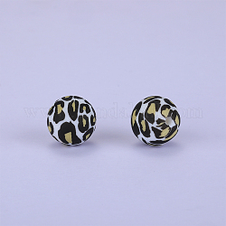 Круглые силиконовые бусины с леопардовым принтом, чёрные, 15x15 мм, отверстие : 2 мм