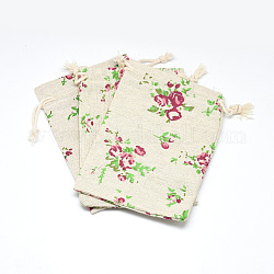 ポリコットン（ポリエステルコットン）パッキングポーチ巾着袋  印刷された花で  小麦  14x10cm