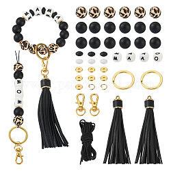 Mother's Day DIY Keychain Making Sets, Including Silicone & Brass Beads, Imitation Leather Tassel Pendants, Alloy Key Rings & Clasps, 304 Stainless Steel Jump Rings, Polyester Elastic Cord, Golden, 14.5~15mm, Hole: 2.2mm