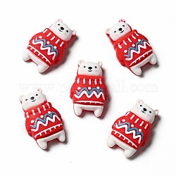 Cabujones navideños opacos de resina, oso con suéter, rojo, 25x16x6.5mm