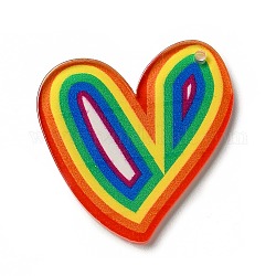 Colgantes acrílicos con estampado de colores del arcoíris, patrón del corazón, 31x30.5x2.5mm, agujero: 1.6 mm