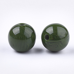 Resin Beads, Imitation Gemstone, Round, Dark Olive Green, 16~16.5mm, Hole: 3.5mm
