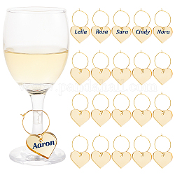 Акриловые подвески для бокалов в форме сердца, с фурнитурой для серег латунным обручем, желтые, 52 мм, 24 шт / комплект