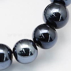 Fatti a mano pearlized rotonde in porcellana perline, nero, 8mm, Foro: 2 mm