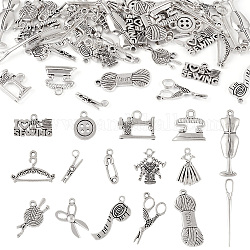 64pcs 16 pendentifs en alliage de style tibétain, formes mixtes, argent antique, 11~38x5.5~24x1.5~5mm, Trou: 1.5~2mm, 4 pièces / style