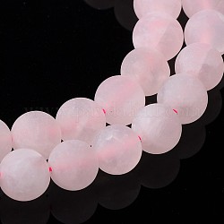 Rose Quartz Strands, Frosted, Round, about 8~9mm in diameter, hole: 1mm, about 49 pcs/strand, 15.5 inch