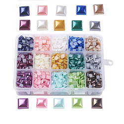 Cabochons en plastique imitation perle abs 15 couleurs, carrée, couleur mixte, 6x6x3mm, à propos 160pcs / couleur, 2400 pcs / boîte