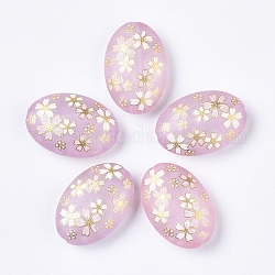 Bedruckte Harzperlen, matt, oval mit Sakura-Muster, rosa, 29x20x10 mm, Bohrung: 2 mm
